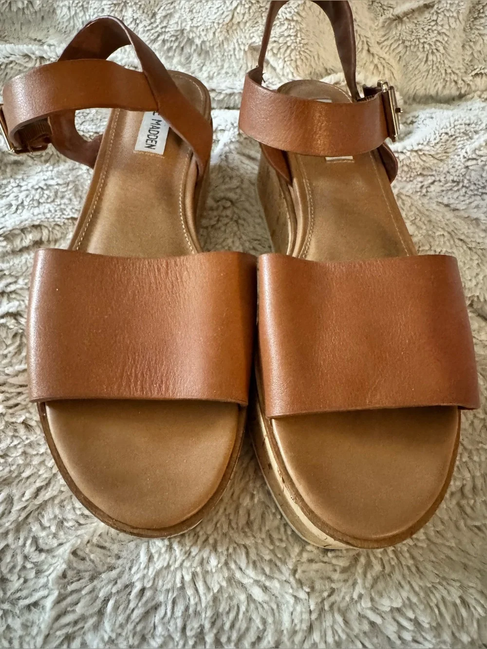 Steve Madden, Corrina Leather Cork Platform Sandals, Cognac, Women’s 10M